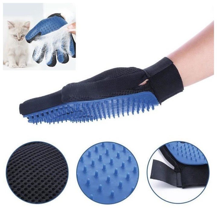 Gant de brosse – True Touch – Nettoyage doux pour Chien – Taille Moyen – Couleur Bleu/Noir – Optimaler Komfort