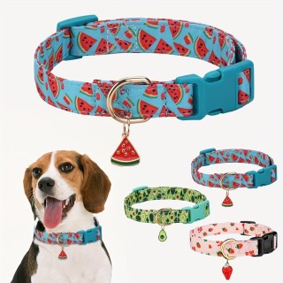Hundehalsband-Set aus Polyester mit Fruchtdruck, verstellbaren Schnallen und Ringen aus Zinklegierung, stilvoll und langlebig