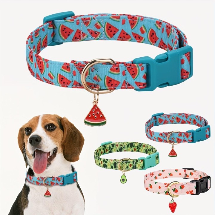 Hundehalsband-Set aus Polyester mit Fruchtdruck, verstellbaren Schnallen und Ringen aus Zinklegierung, stilvoll und langlebig