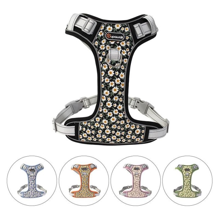 Anti-Zug-Hundegeschirr, reflektierende, weiche Nylon-gedruckte Haustierweste, atmungsaktiv, verstellbar, bequem, für den Spaz