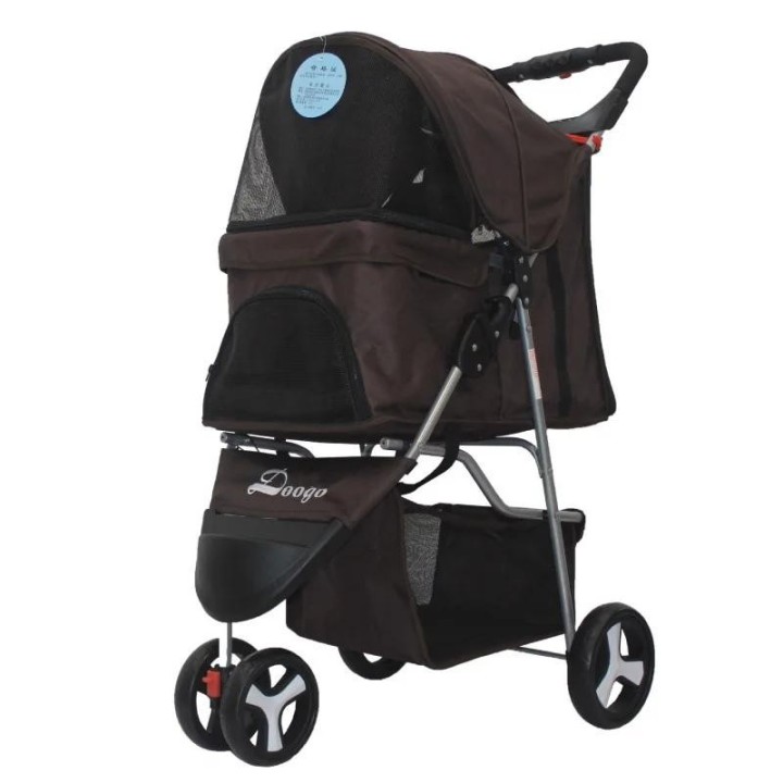 Leichter, zusammenklappbarer Haustierwagen, Teddywagen, dreirädriger Haustierwagen, für Hunde und kleine Haustiere dunkelblau