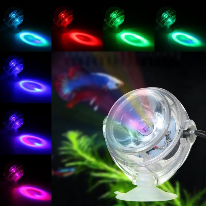 Aquarium wasserdichter LED-Scheinwerfer, tauchbares Licht, konvexes Linsendesign mit Saugnapf, Aquarium Multicolor