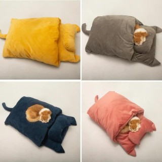 Halbgeschlossenes Katzenbett für den Winter, abnehmbarer Haustierschlafsack, warmes Hundebett, Katzennestkissen mit Kissen, H