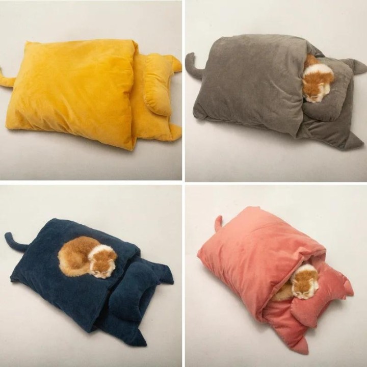 Halbgeschlossenes Katzenbett für den Winter, abnehmbarer Haustierschlafsack, warmes Hundebett, Katzennestkissen mit Kissen, H