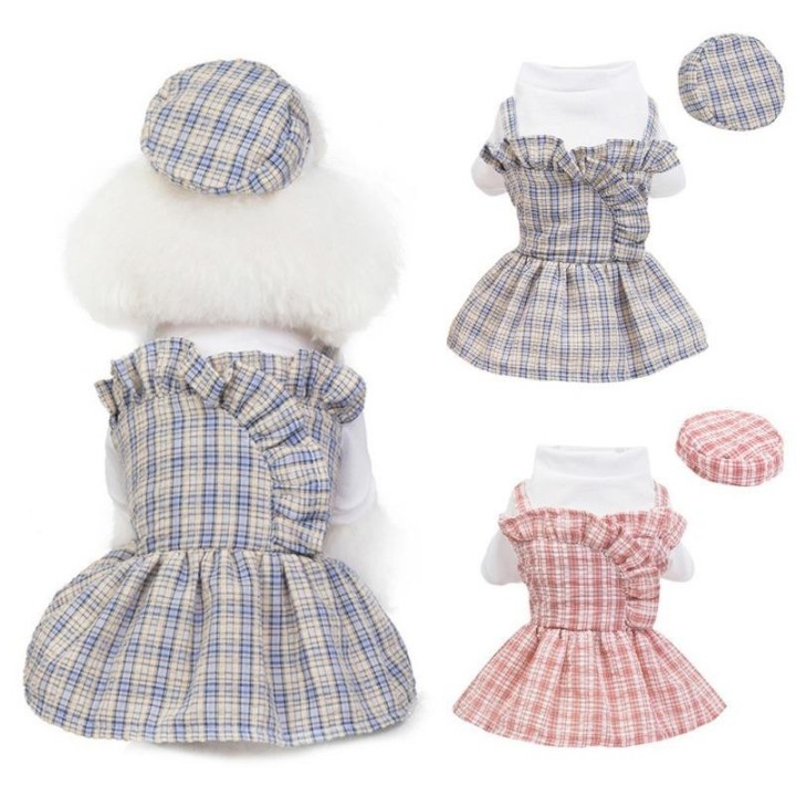 Frühling Sommer Haustier Kleidung süße Haustier Hund karierten Kleid dünne kleine mittelgroße Hund Teddy Chihuahua Kleidung S