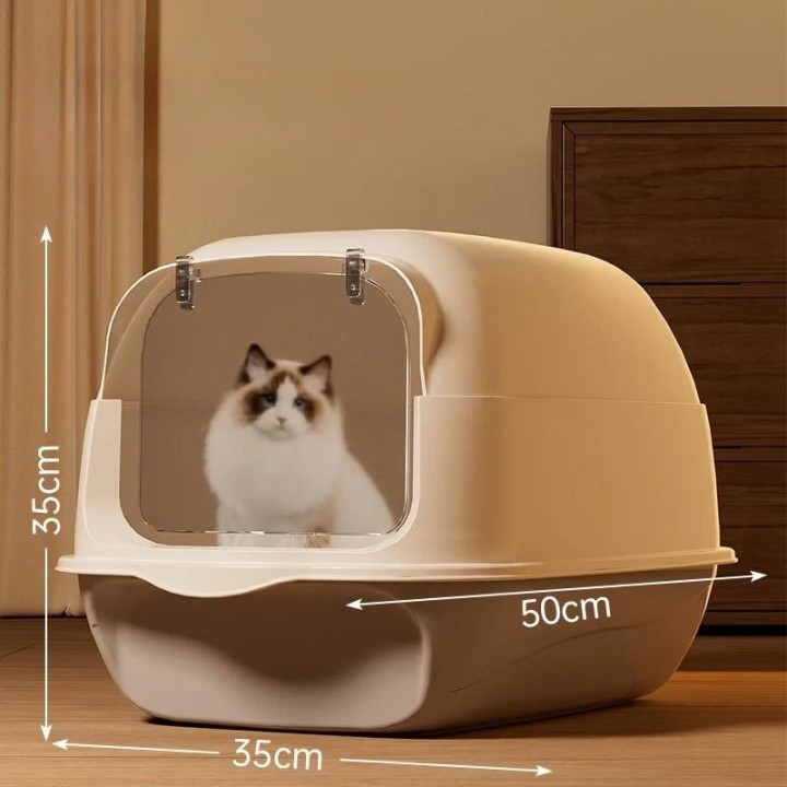 Katzentoilette mit großem Fassungsvermögen, komplett geschlossener Sandkasten, spritzwassergeschützte Haustiertoilette, ausla