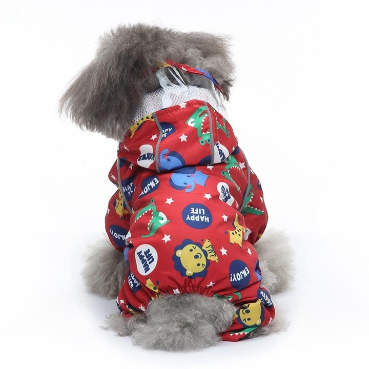 Pet Rain Slicker Hunderegenmantel aus Polyester, Rot, XS-XL, für kleine und große Hunde und Katzen mit reflektierenden Streif