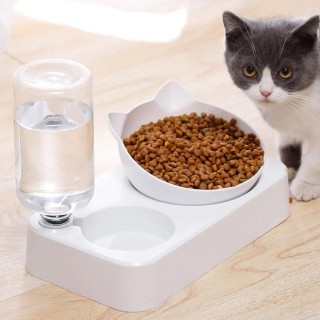 Futternapf für Haustiere, automatischer Futternapf für Hunde und Katzen, mit Wasserspender, Doppelnapf zum Trinken, erhöhter