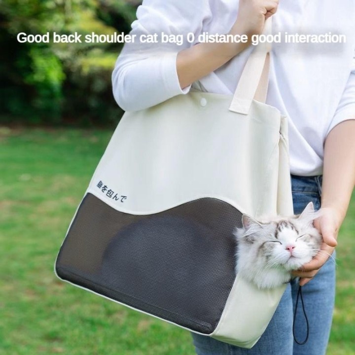 Katzentasche aus tragbarer Umhängetasche, umgehängte Segeltuchtasche, Katzentasche, kleiner Hund, Heimtierbedarf weiß