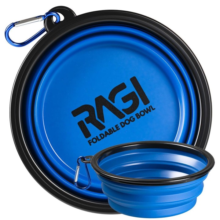 Faltnapf für Hunde 500ml Silikon Blau, für Spaziergänge und Reisen