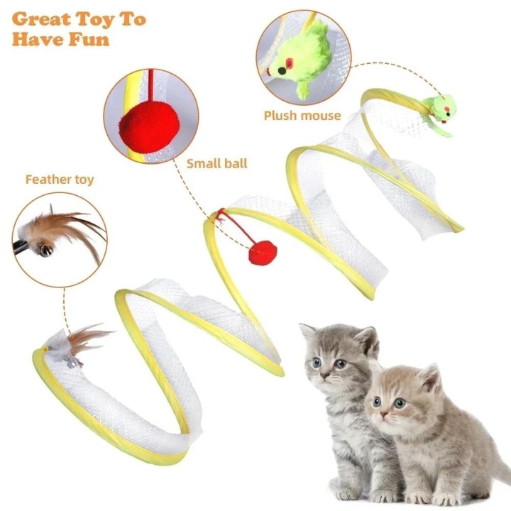 Gefalteter Katzentunnel, S-Typ, Katzentunnel, Federspielzeug, Mäusetunnel mit Bällen und Knisterkatze, Outdoor-Katzenspielzeu