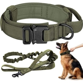 Hundehalsband, langlebiges taktisches Leinen-Set, verstellbares militärisches Haustierhalsband, Leine, mittelgroße und große