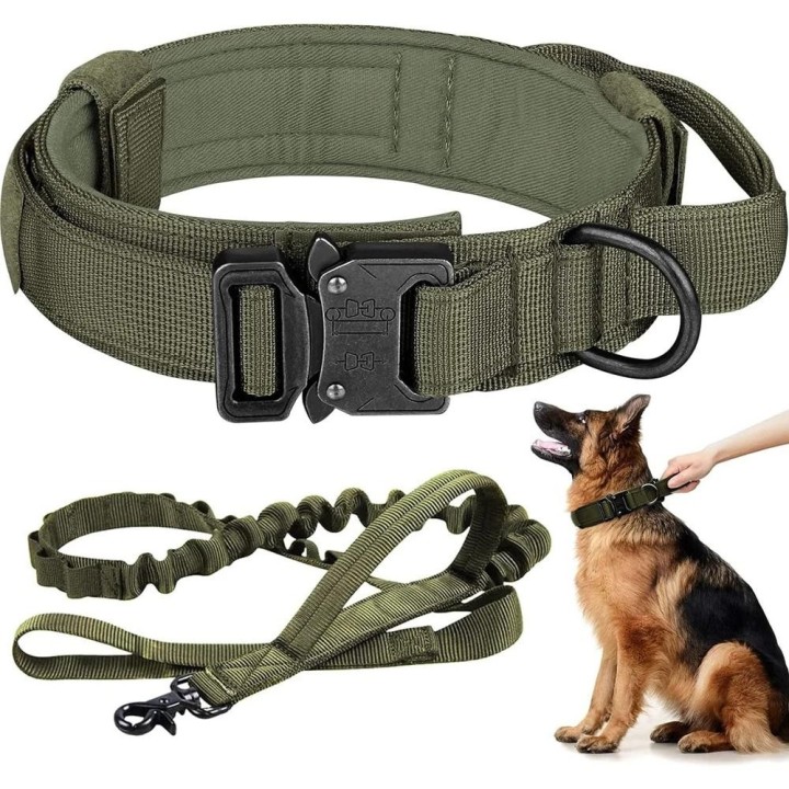Hundehalsband, langlebiges taktisches Leinen-Set, verstellbares militärisches Haustierhalsband, Leine, mittelgroße und große