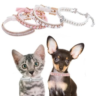 Luxus-Halsband und Leine für Hunde mit Perlen, Welpenhalskette, Lederperlenleine mit Kristall-Strass, Zubehör für kleine Hund