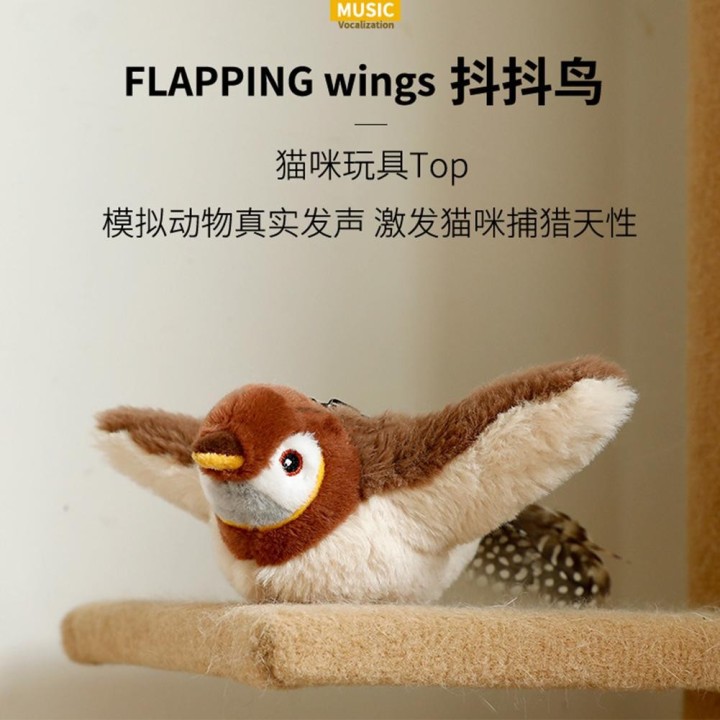 Elektrisches Plüschspielzeug für Haustiere mit USB-Aufladung und berührungsaktivierten flatternden Flügeln, Katzenminzenspiel