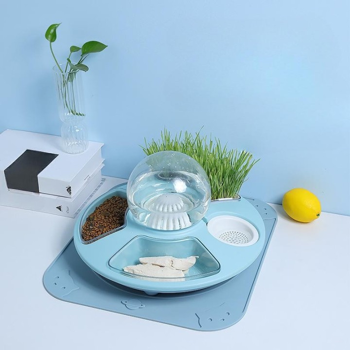 Multifunktionaler Futterspender für Katzen, automatischer Trinknapf für Haustiere, Katzengrasbecken, umstoßsicherer Futternap