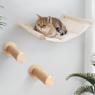 Katzenbett zur Wandmontage, Hängematte für große Katzen oder Kätzchen, Wandregale und Sitzstangen aus Holz und Sisalseil, Bet