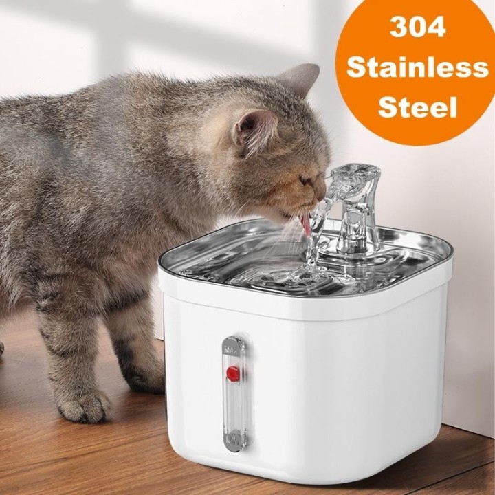 304 Edelstahl-Katzentrinkbrunnen Automatische Zirkulation Haustier-Wassernapf 2L Kapazität Hundewasserspender Haustier-Trinkf