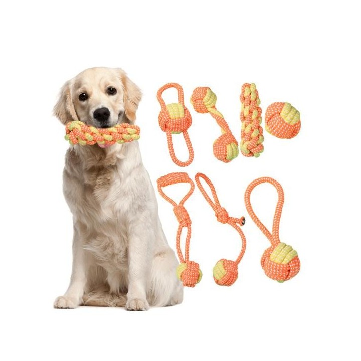 7 Teile/satz Haustier Spielzeug Biss-Beständig Textur Zähne Hand-gewebt Weiche Seil Hunde Wachstum Baumwolle Katzen Spielzeug