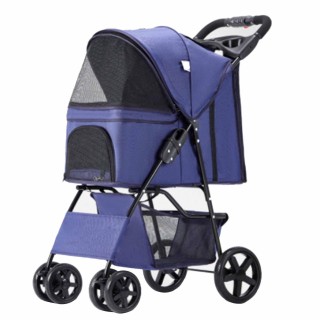 Haustier-Kinderwagen, leicht, faltbar, belüftet, Oxford, tragbar, für kleine Hunde, Kinderwagen für Hunde und Katzen, dunkel