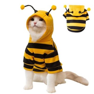 Haustier-Bienenkostüm mit Kapuze, Hund, Halloween-Kleidung, Winter, warme Haustier-Kapuzenpullover, Katzenurlaub, Cosplay-Out