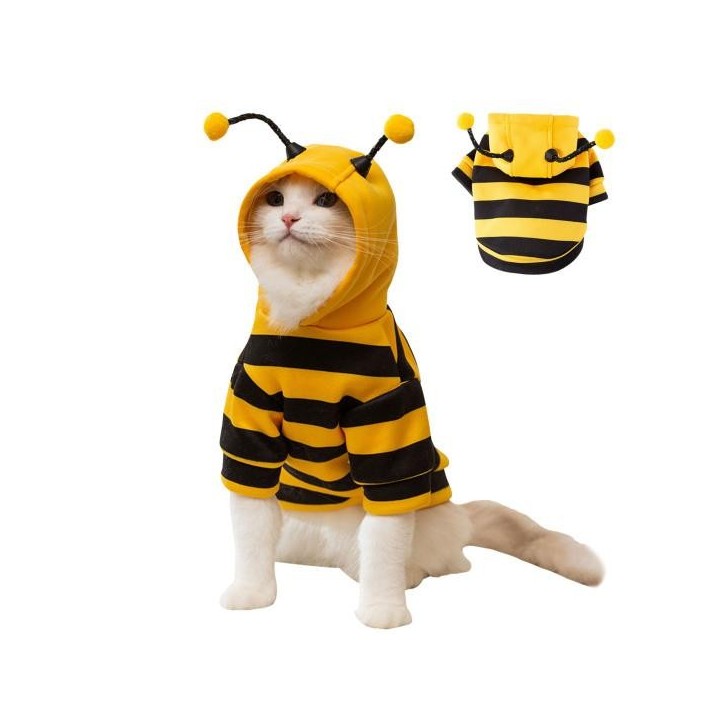 Haustier-Bienenkostüm mit Kapuze, Hund, Halloween-Kleidung, Winter, warme Haustier-Kapuzenpullover, Katzenurlaub, Cosplay-Out