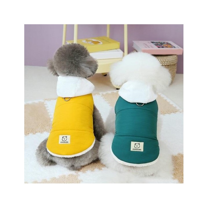 Warmer Hundemantel aus Fleece mit Kapuze, Winterkleidung für Haustiere, dicke Schneejacke, Outdoor-Reisebekleidung für kleine