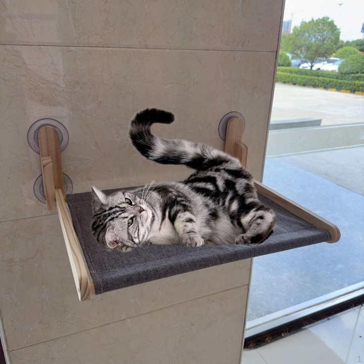 Katzensitzstange für Fenster mit faltbarem Design und Saugnäpfen für den Innenbereich Wood color