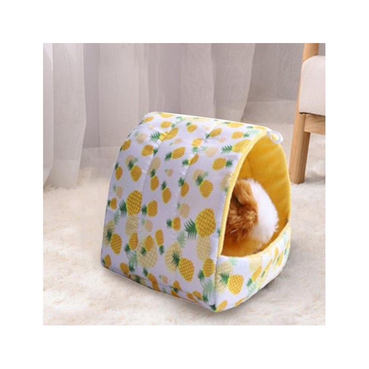 Bequemes Meerschweinchenbett mit schönem Aufdruck, gemütliches, halbgeschlossenes Höhlennest für Haustiere S gelb