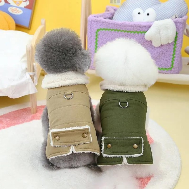 New Autumn and Winter Pet Dog Double-layer Plush Workwear Cotton Coat Teddy Bear Workwear Jacket Dog Parkas Dog Christmas XS