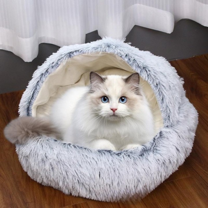 Herbst und Winter Warme Schale Halbgeschlossenes rundes Katzennest Haustier Katzenbett Halbgeschlossenes Hundehaus Hundebett
