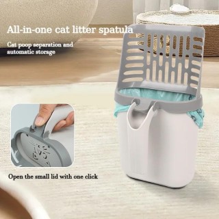 Multifunktionale integrierte Katzentoilettenschaufel, abnehmbare Katzentoiletten-Auffangbox mit großem Fassungsvermögen, Müll