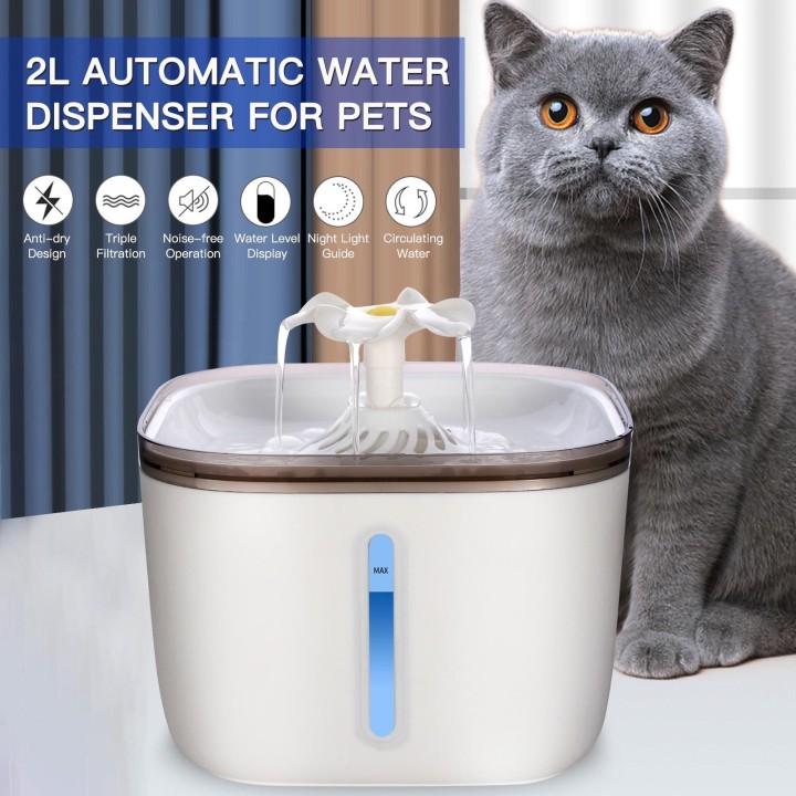 Automatischer Wasserspender für Haustiere, 2 l, LED-Wasserstandsanzeige, geräuschloser Wasserspender für große und kleine Hun
