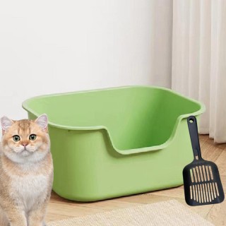 Katzentoilette mit offenem Design und erhöhten Rändern, Innenbehälter, Sandkasten grün