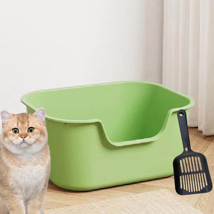 Katzentoilette mit offenem Design und erhöhten Rändern, Innenbehälter, Sandkasten grün