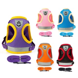 Kleines, mittelgroßes, atmungsaktives Haustier-Katzen-Welpengeschirr, reflektierende Netzweste, Haustier-Hundeleine S violett