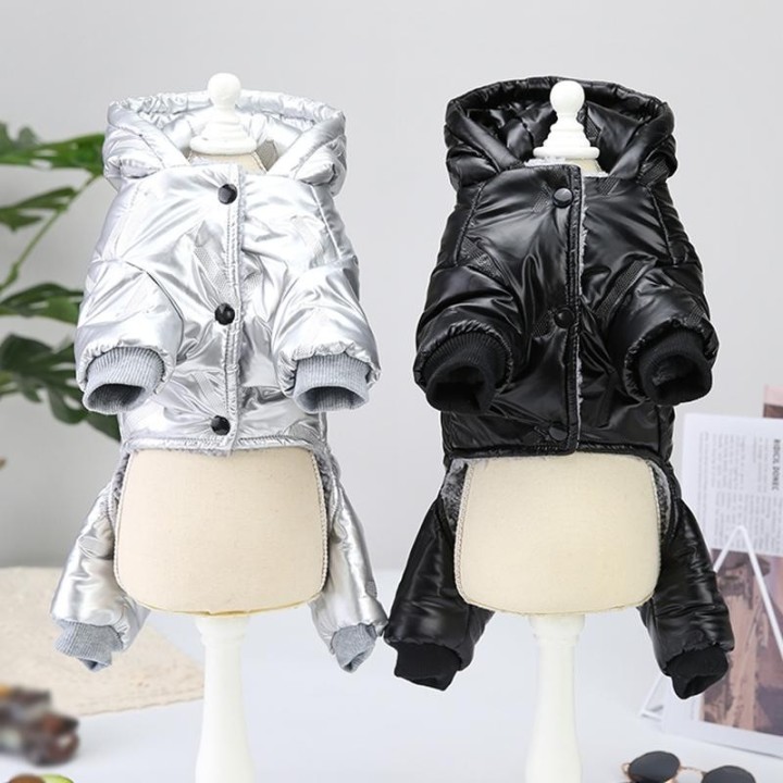 Wasserdichte Winterjacke für Hunde, mit Kapuze, für vier Beine, gepolsterte Jacke, Kleidung, superwarm, verdickter Baumwollma