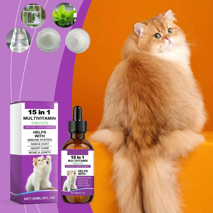 15 in 1 Katze Vitamin Ergänzung Natürliche Pflanzliche Zutaten Gesundheit Immunität Katze 60ml Haut und Boo U0L4 Black-One si