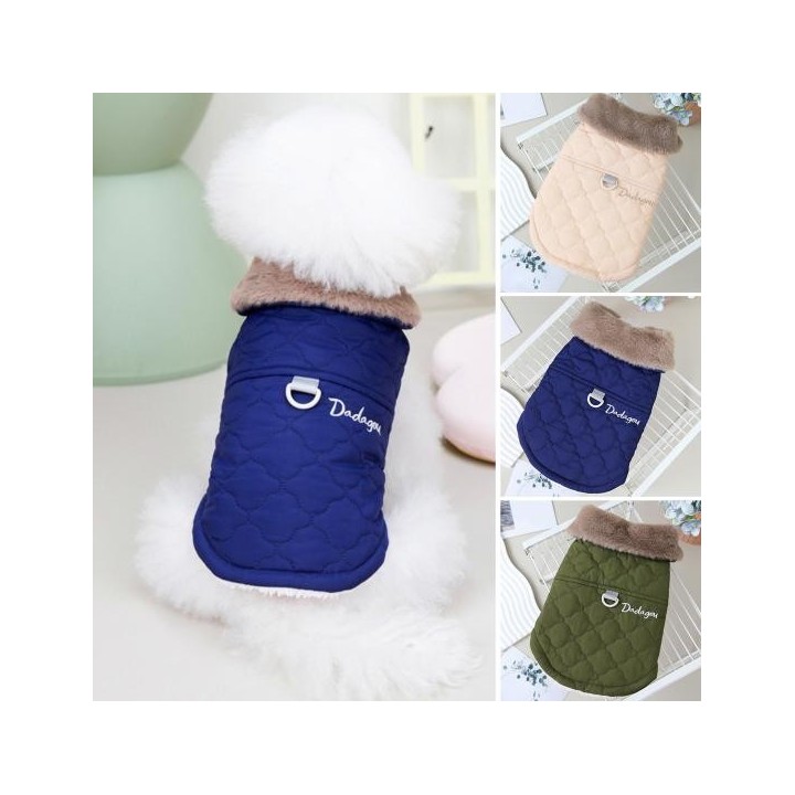 Haustier Wintermantel mit Ring Slim Fit Dicker Umlegekragen Warm Gemütlich Kontrast S grün