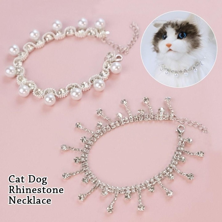 Welpenzubehör, verstellbare Perlenkette, Strass-Hundeglocke, Katzenschmuck, Haustier-Perlenhalsband XS-Style 1