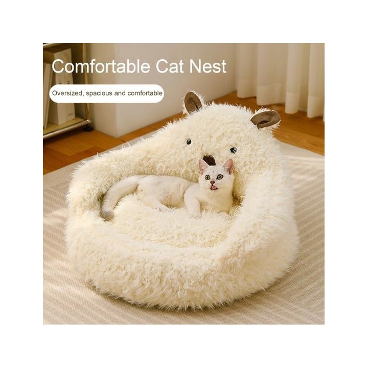 Alpaka-Katzenstreu für den Winter, warmes Nest mit Plüschpolstern, rutschfeste Unterseite, erhöhte Kanten, PP-Baumwolle, Gele