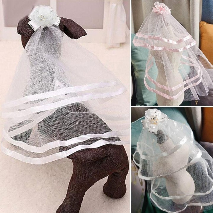 Party Cosplay Kleine Hundekleidung Kostüm Hundeschleier Pailletten Spitzenschleier Hundekopfbedeckung Haustier Hochzeitsschle