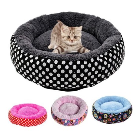 Hundebett, bedruckt, weich, bequem, atmungsaktiv, volle Füllung, hält warm, rund, für Haustiere S rosa