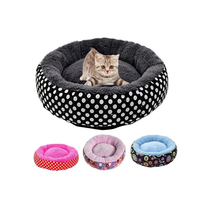 Hundebett, bedruckt, weich, bequem, atmungsaktiv, volle Füllung, hält warm, rund, für Haustiere S rosa