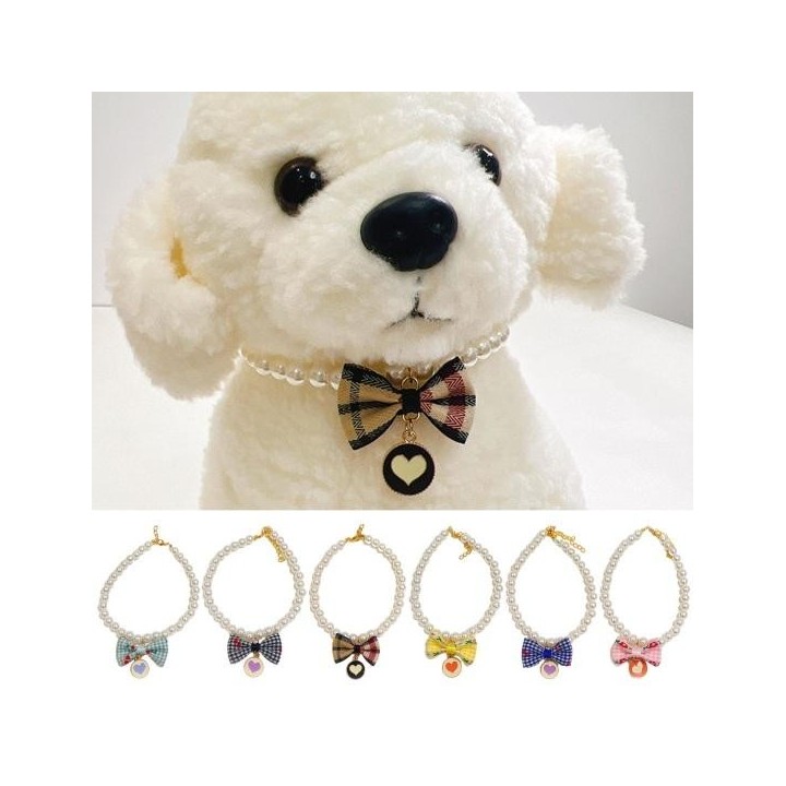 Verstellbares Haustierhalsband mit Kunstperlen und süßem Schleifenanhänger, stilvoller Hunde- und Katzenschmuck S grün