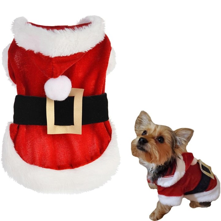 Weihnachtsmann-Weihnachtskostüm, Kleidung für Haustiere, kleine Hunde, Winter-Hunde-Kapuzenmantel, Jacken, Welpen- und Katzen