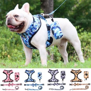 Hundegeschirr-Leine-Set mit Rucksack, reflektierend, Tarnung, Brust, verstellbarer Riemen, Welpen-Outdoor-Geschirr für kleine