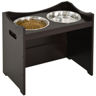 PawHut Höhenverstellbarer Hundenapf  Futterstation mit Edelstahlnapf, für Hunde und Katzen, MDF, Dunkelbraun, 54x31,5x47cm  A