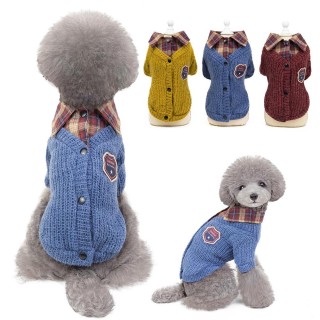 Herbst und Winter Haustierkleidung Hund Strickpullover Stickerei Mantel Haustier Welpe Katze Reverspullover S gelb