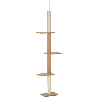 PawHut Kratzbaum Deckenhoch 228-260 cm höhenverstellbar Kletterbaum für Katzen Spielbaum in Khaki   Aosom.de